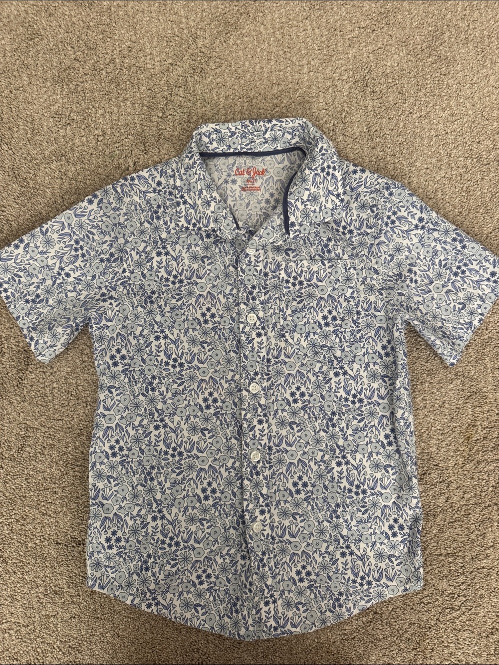 Cat & Jack Short-Sleeve Floral Button-Down Shirt - Blue & White